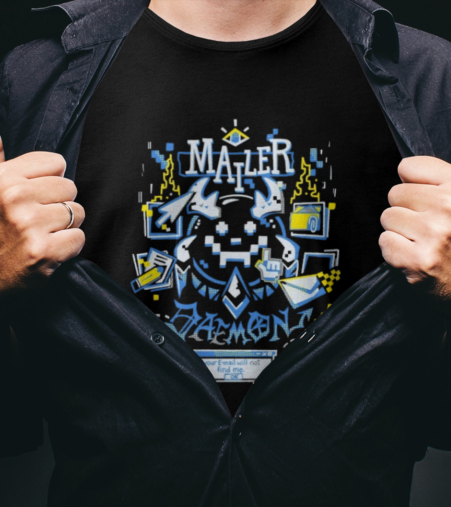 Mailer Daemon Your Email Will Not Find Me OK Tech Pixel Art Arrows Flames T-Shirt