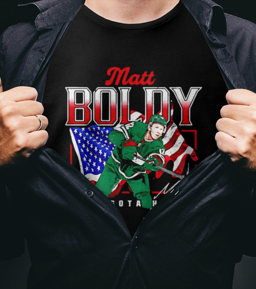Matt Boldy Minnesota Hockey USA Flag T-Shirt