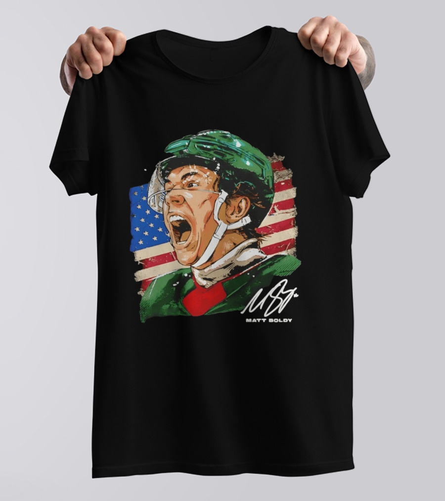 Matt Boldy USA Hockey Minnesota Wild Flag Celebration T-Shirt