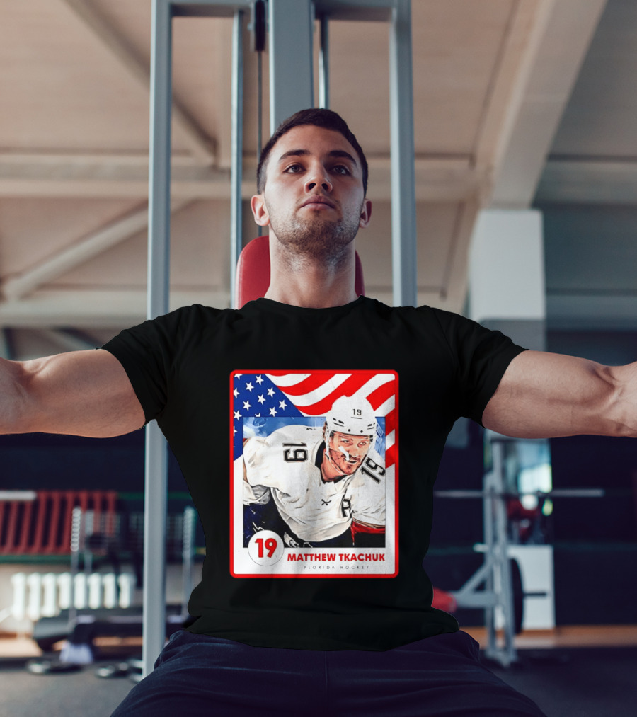 Matthew Tkachuk Florida Hockey USA Flag Card Number 19 T-Shirt