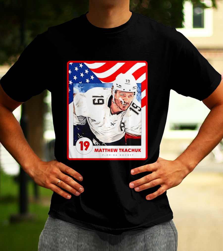 Matthew Tkachuk Florida Hockey USA Flag Card Number 19 T-Shirt
