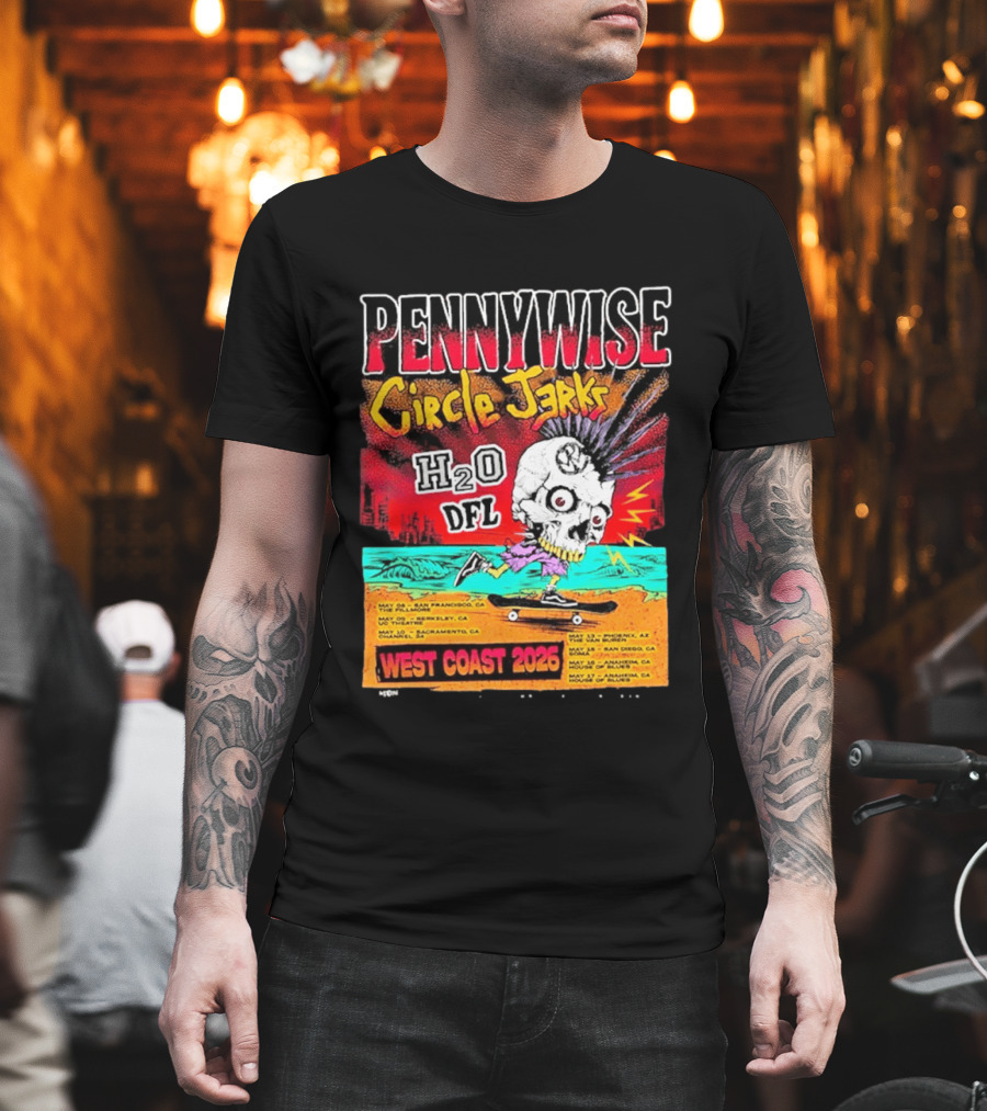 Pennywise Circle Jerks H2O DFL West Coast 2026 Tour San Francisco Sacramento Berkeley San Diego T-Shirt