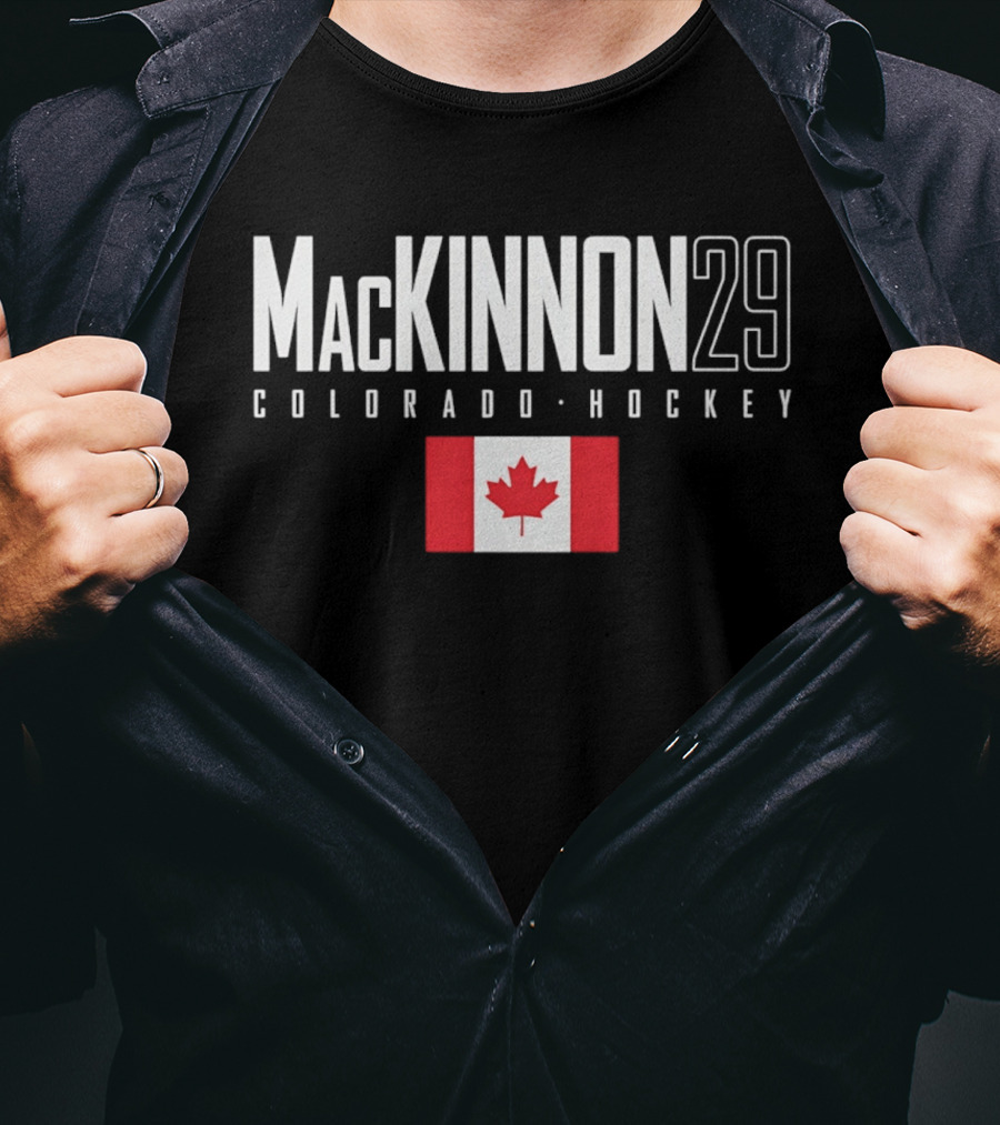 MacKinnon 29 Colorado Hockey With Canada Flag T-Shirt