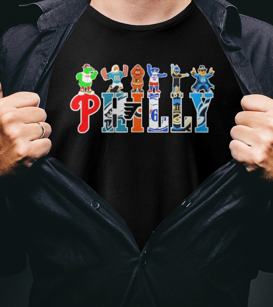Philadelphia Phillies Eagles Flyers 76ers Philly Sports Team Characters T-Shirt