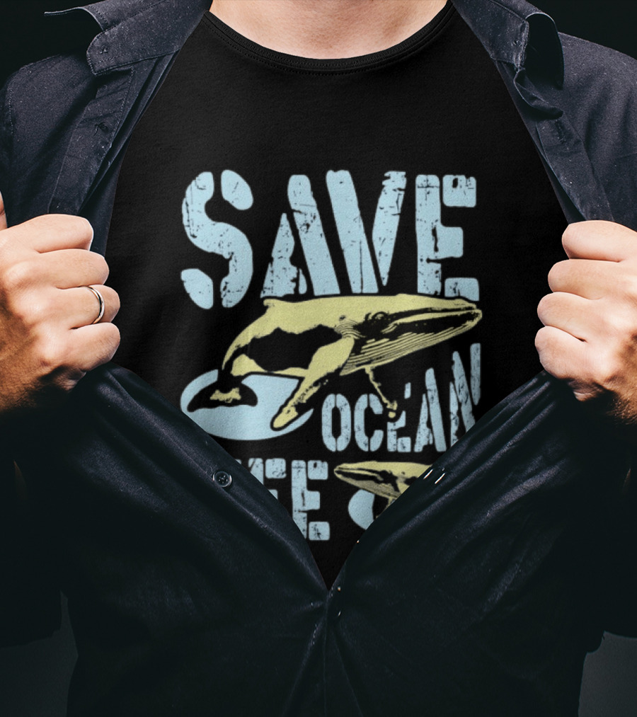 Save Ocean Life Whale Conservation Message With Humpback Whale Protection T-Shirt