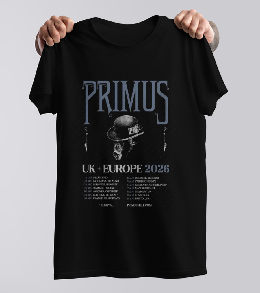 Primus UK Europe 2026 Tour Milan Warsaw Prague London Dates T-Shirt