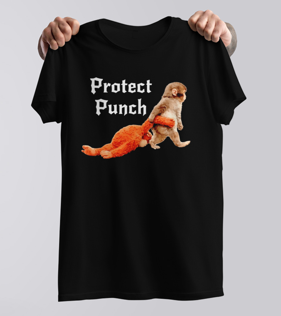 Protect Baby Monkey Punch Cute Cartoon Humor T-Shirt