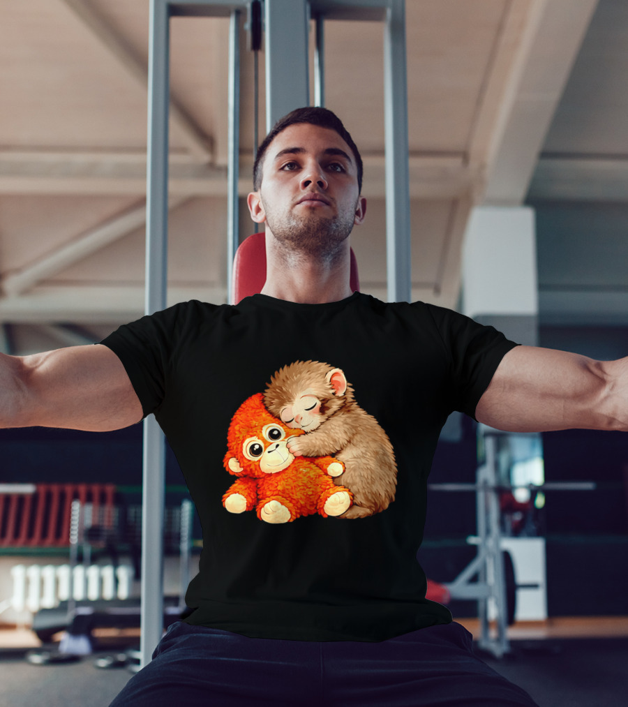Punch The Monkey Brown Cub And Orange Plushy Cuddle T-Shirt