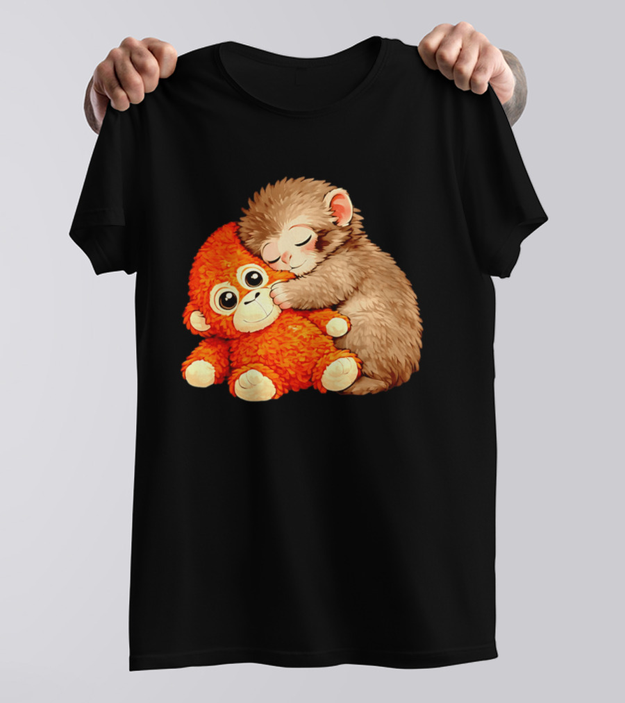 Punch The Monkey Brown Cub And Orange Plushy Cuddle T-Shirt