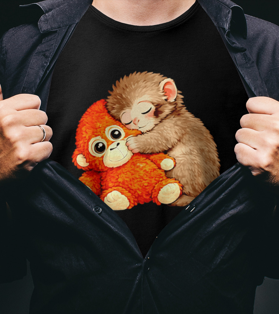 Punch The Monkey Brown Cub And Orange Plushy Cuddle T-Shirt