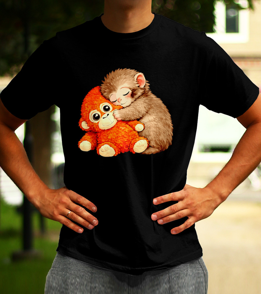 Punch The Monkey Brown Cub And Orange Plushy Cuddle T-Shirt