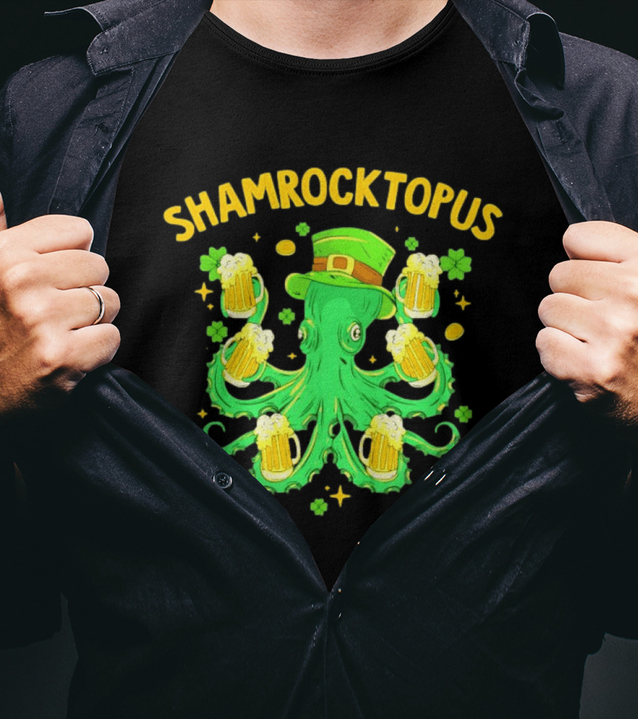 Shamrocktopus Octopus St Patrick's Day Beer Hat Shamrocks T-Shirt