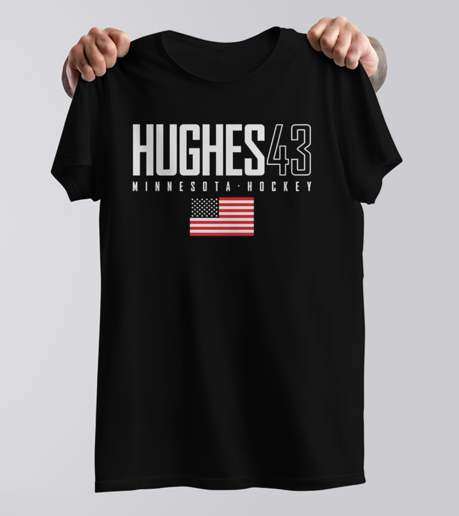 Hughes 43 Minnesota Hockey USA Flag T-Shirt