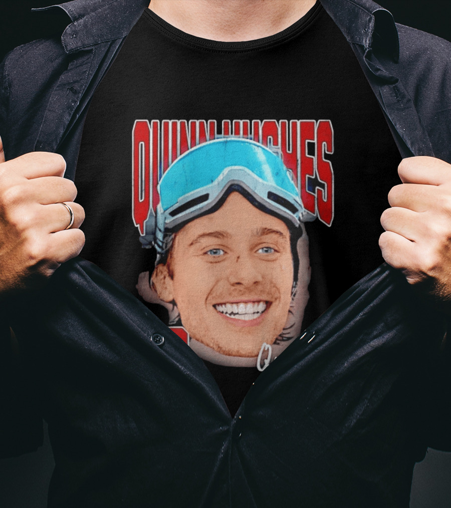 Quinn Hughes Big Head Goggles 43 Signature T-Shirt
