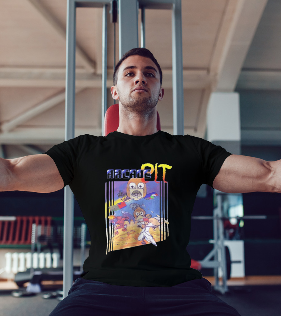 Arcade Pit Smight X Contra Characters And Cartoon Face Beach Scene T-Shirt