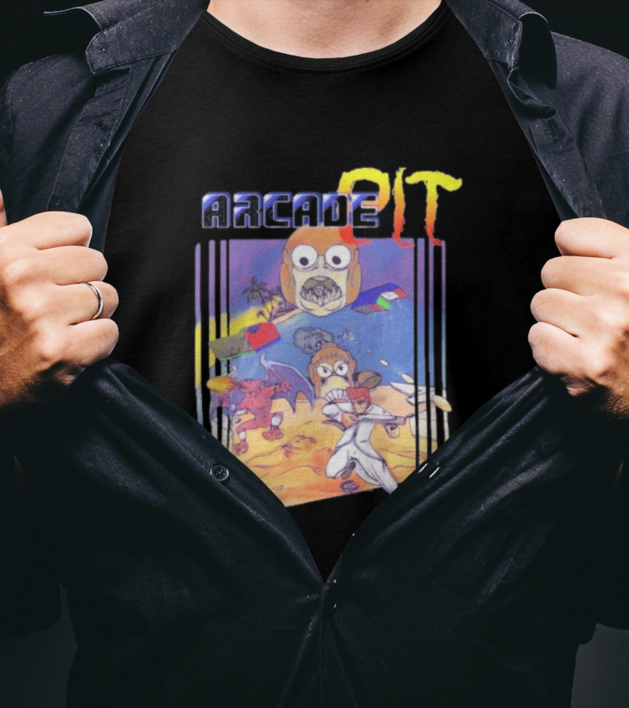 Arcade Pit Smight X Contra Characters And Cartoon Face Beach Scene T-Shirt