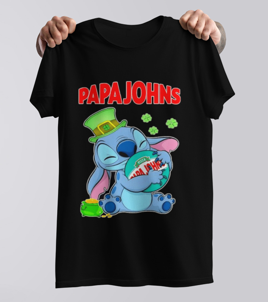 Papa Johns Stitch Pizza St Patricks Day Hug Clover T-Shirt