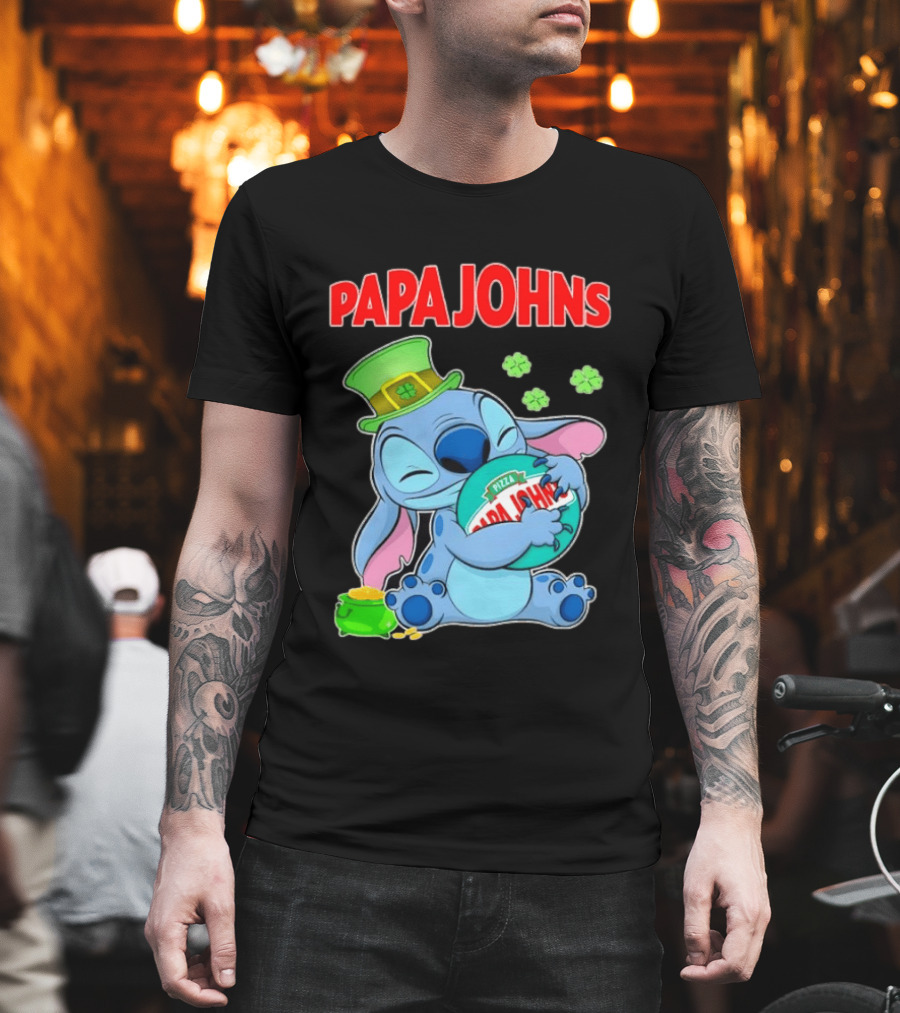 Papa Johns Stitch Pizza St Patricks Day Hug Clover T-Shirt