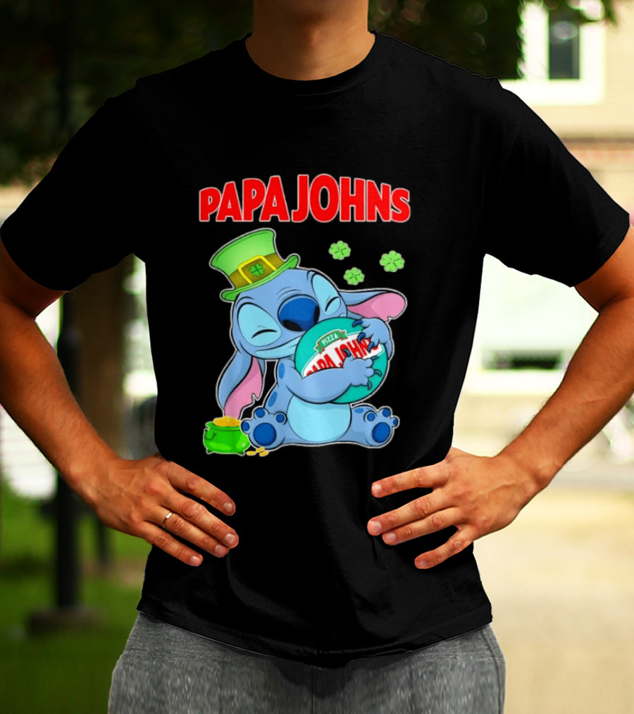 Papa Johns Stitch Pizza St Patricks Day Hug Clover T-Shirt