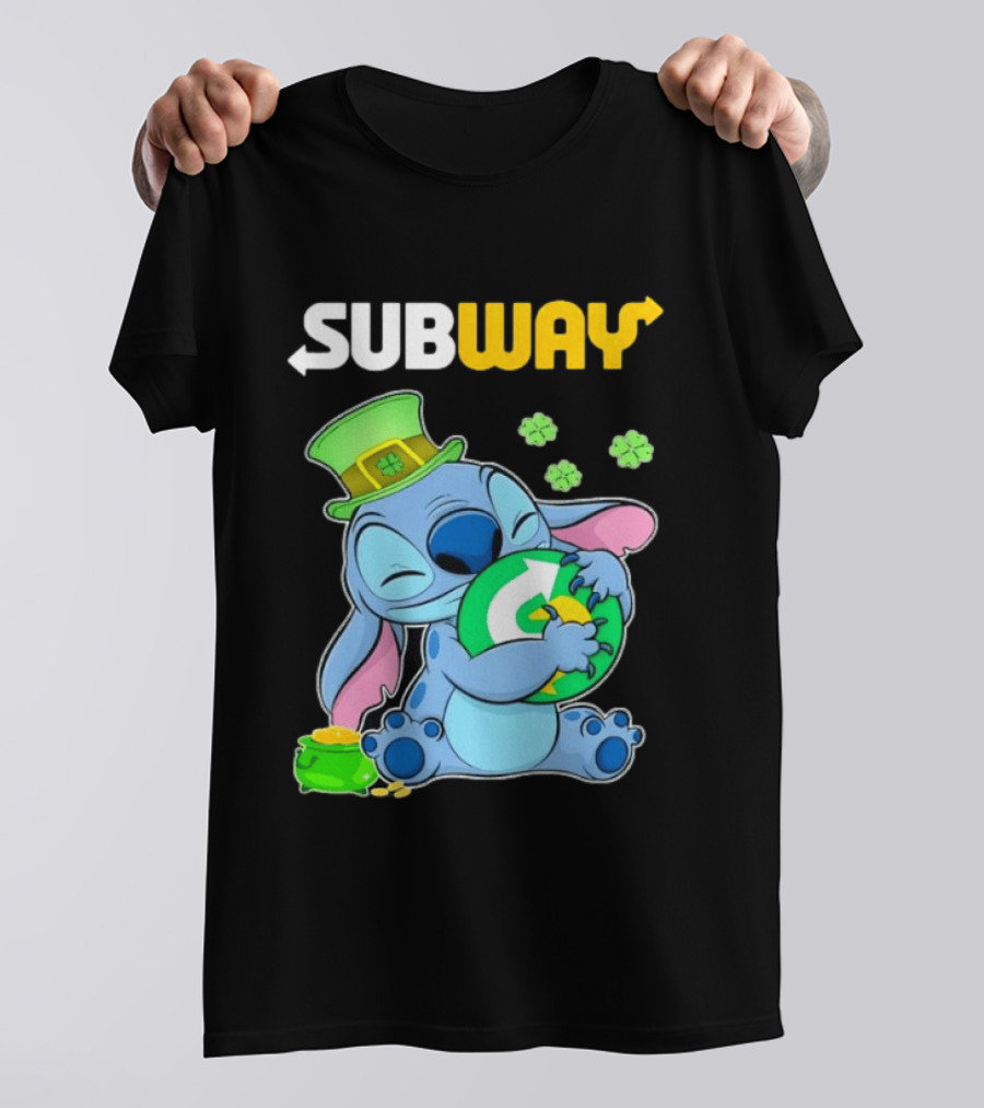 Subway St Patrick's Day Stitch Hugging Clover Coin T-Shirt