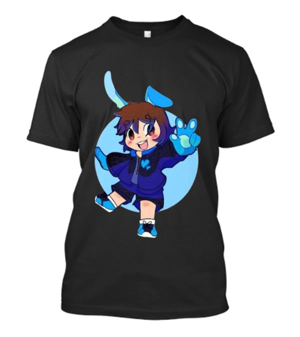 The8BitDrummer Bunny Blue Heart Cartoon Character With Bunny Ears And Sneakers T-Shirt