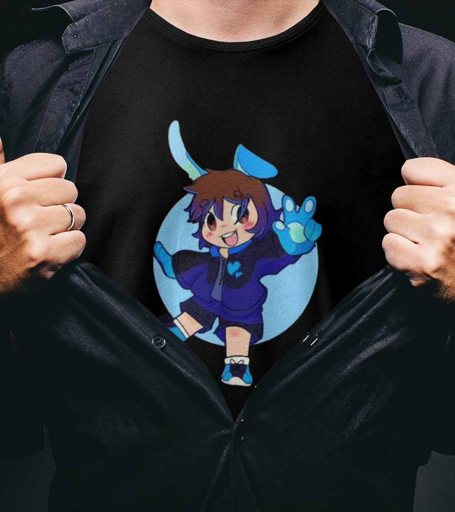 The8BitDrummer Bunny Blue Heart Cartoon Character With Bunny Ears And Sneakers T-Shirt