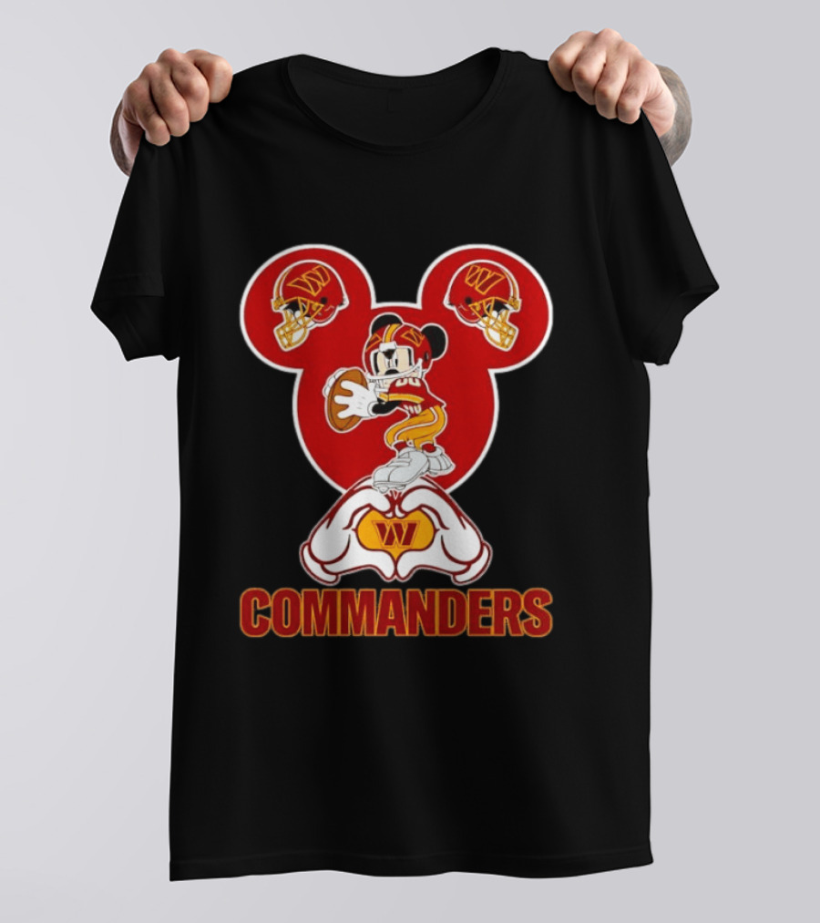 Washington Commanders Mickey Mouse Football Love Heart Hands T-Shirt
