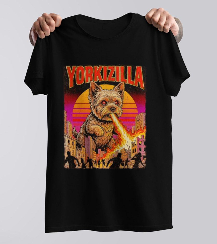 Yorkizilla Giant Yorkshire Terrier Monster Movie City Attack Scene T-Shirt