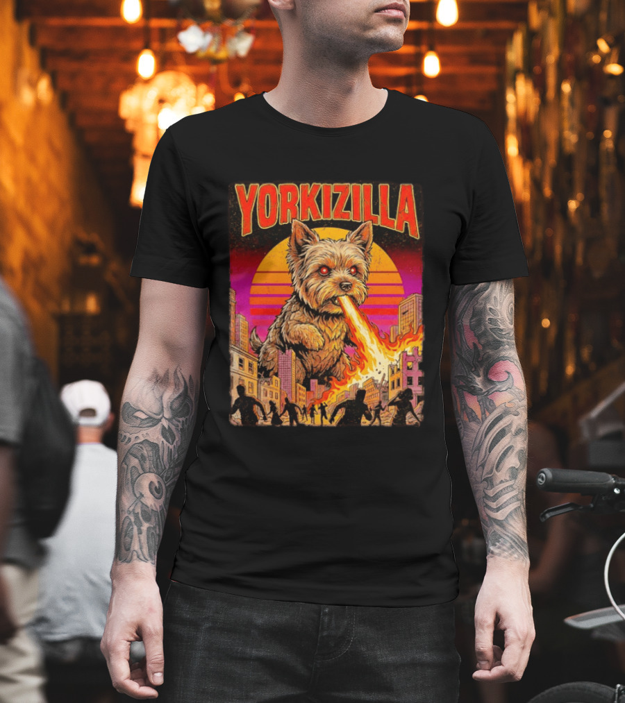 Yorkizilla Giant Yorkshire Terrier Monster Movie City Attack Scene T-Shirt