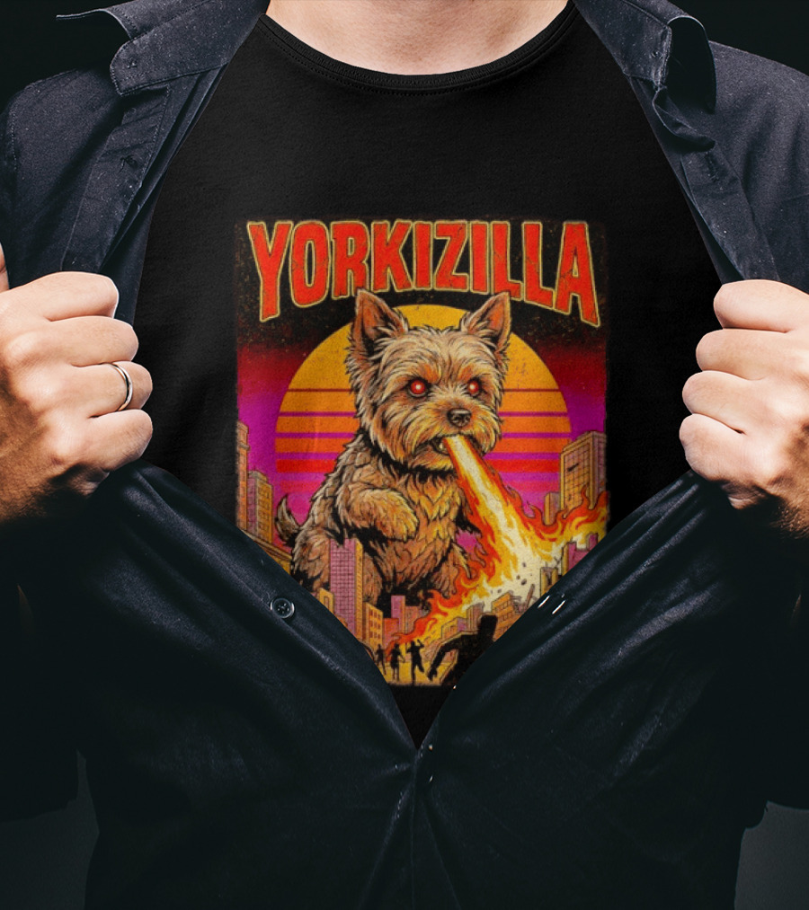 Yorkizilla Giant Yorkshire Terrier Monster Movie City Attack Scene T-Shirt