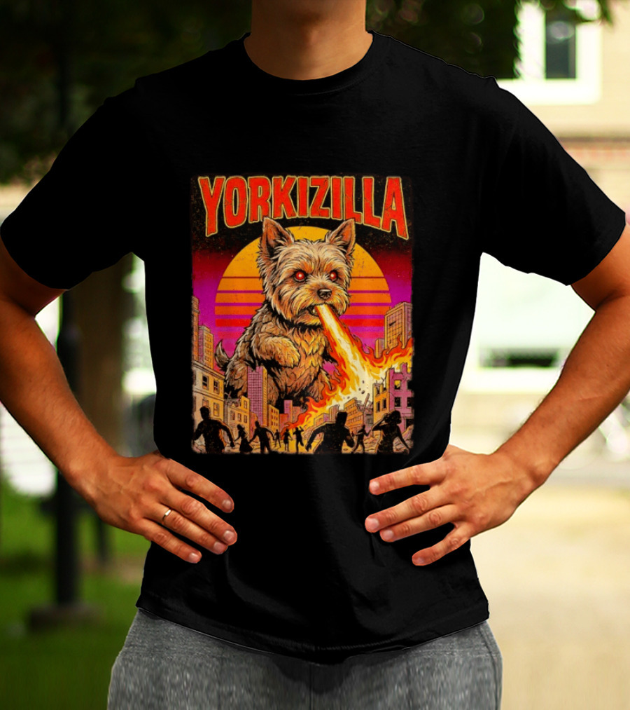 Yorkizilla Giant Yorkshire Terrier Monster Movie City Attack Scene T-Shirt