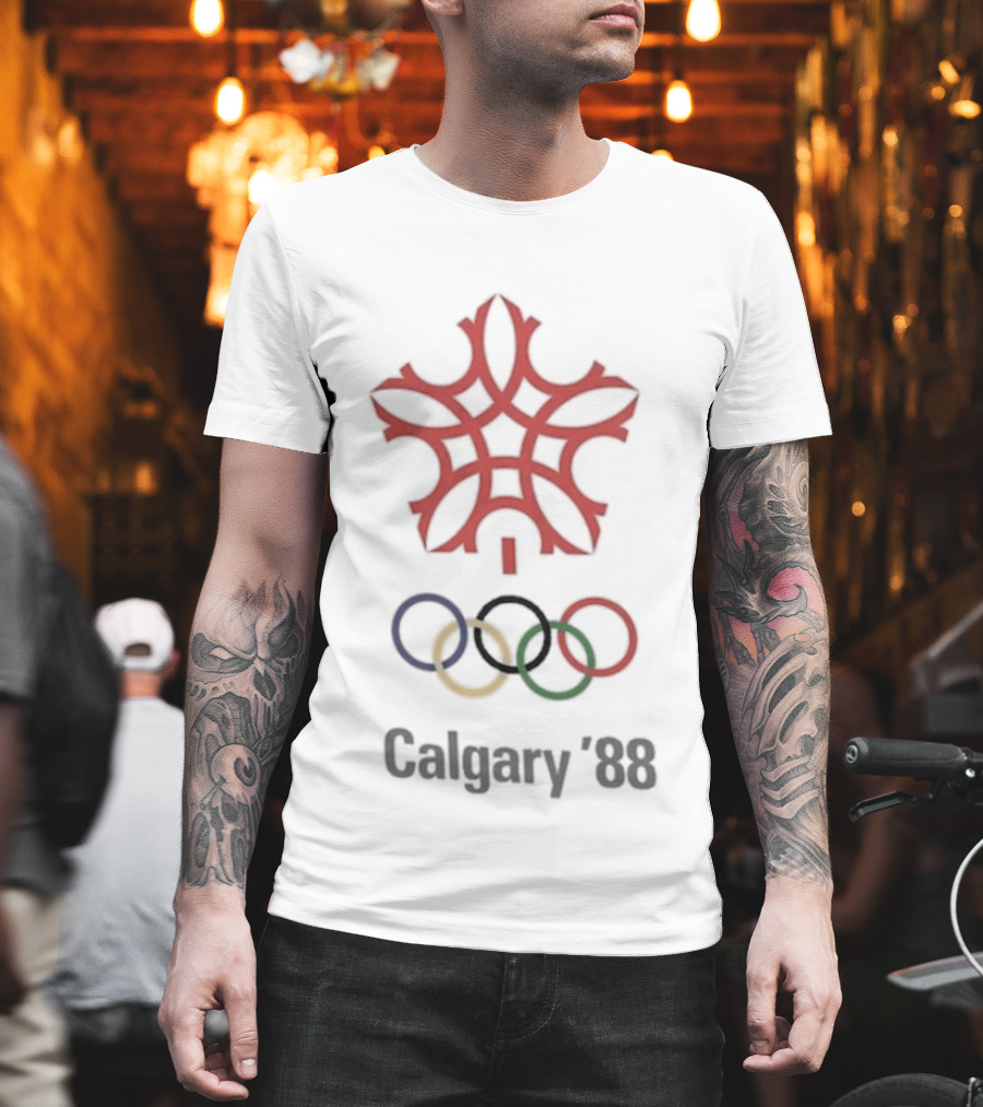 1988 Calgary Winter Olympics Emblem With Olympic Rings T-Shirt