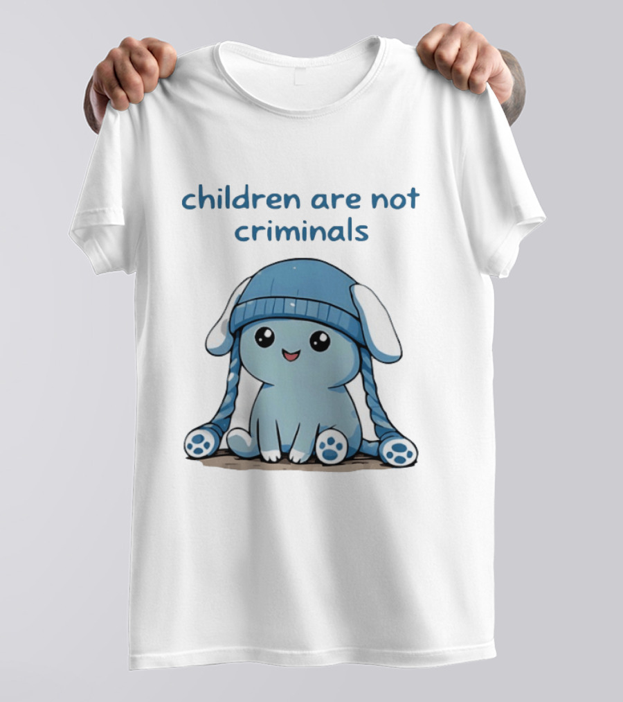 Children Are Not Criminals Cute Blue Bunny With Hat T-Shirt