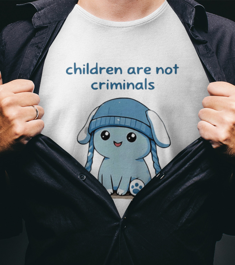Children Are Not Criminals Cute Blue Bunny With Hat T-Shirt