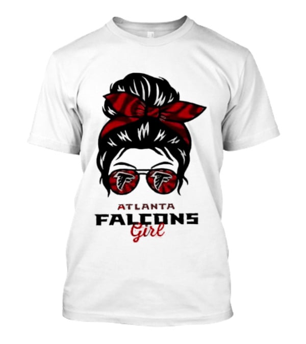 Atlanta Falcons Girl Messy Bun 2026 Bow Sunglasses T-Shirt