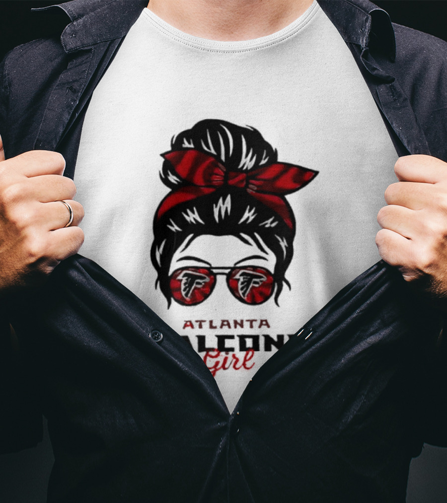 Atlanta Falcons Girl Messy Bun 2026 Bow Sunglasses T-Shirt