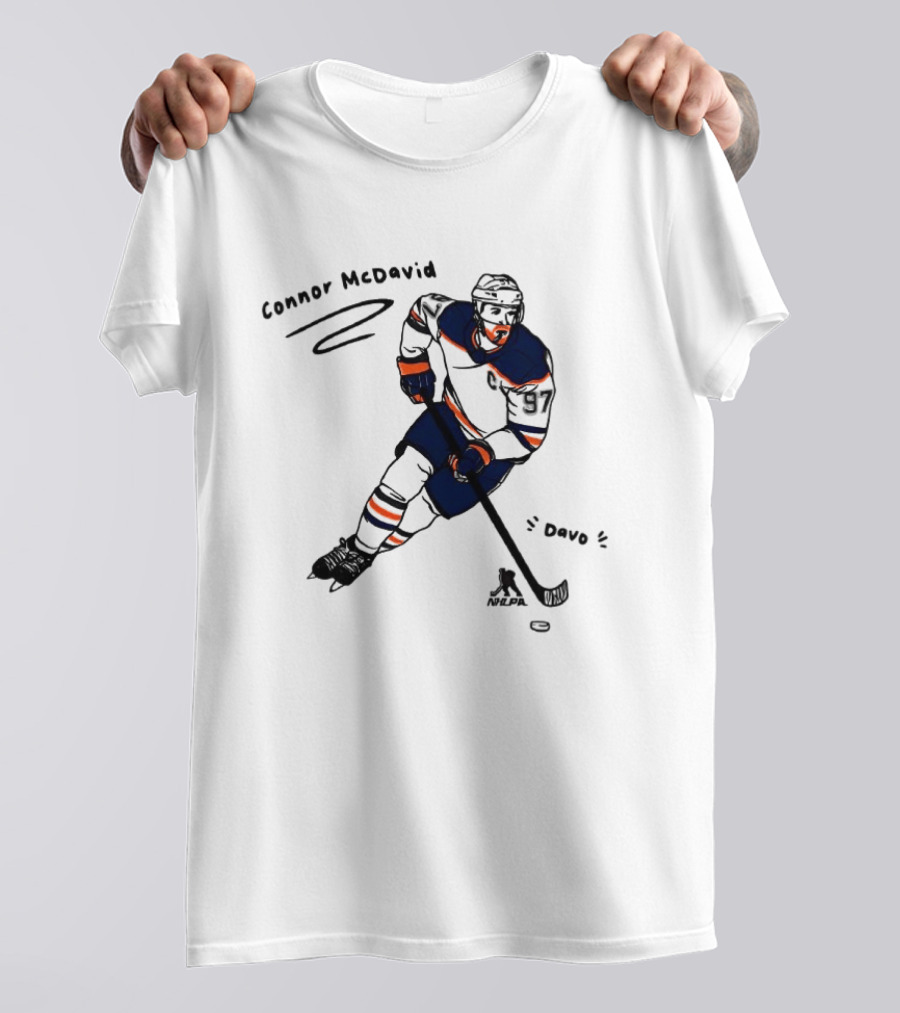 Connor McDavid Edmonton Oilers Hockey Davo Cartoon NHL Player Sketch T-Shirt