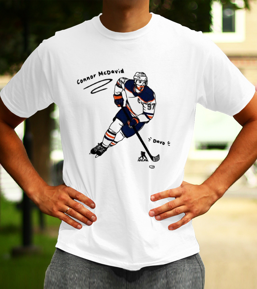 Connor McDavid Edmonton Oilers Hockey Davo Cartoon NHL Player Sketch T-Shirt