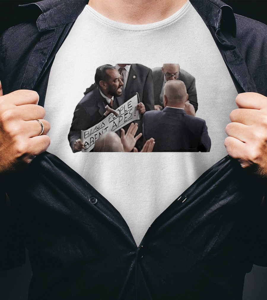 Black People Aren't Apes Protest Sign In Political Debate Scene T-Shirt