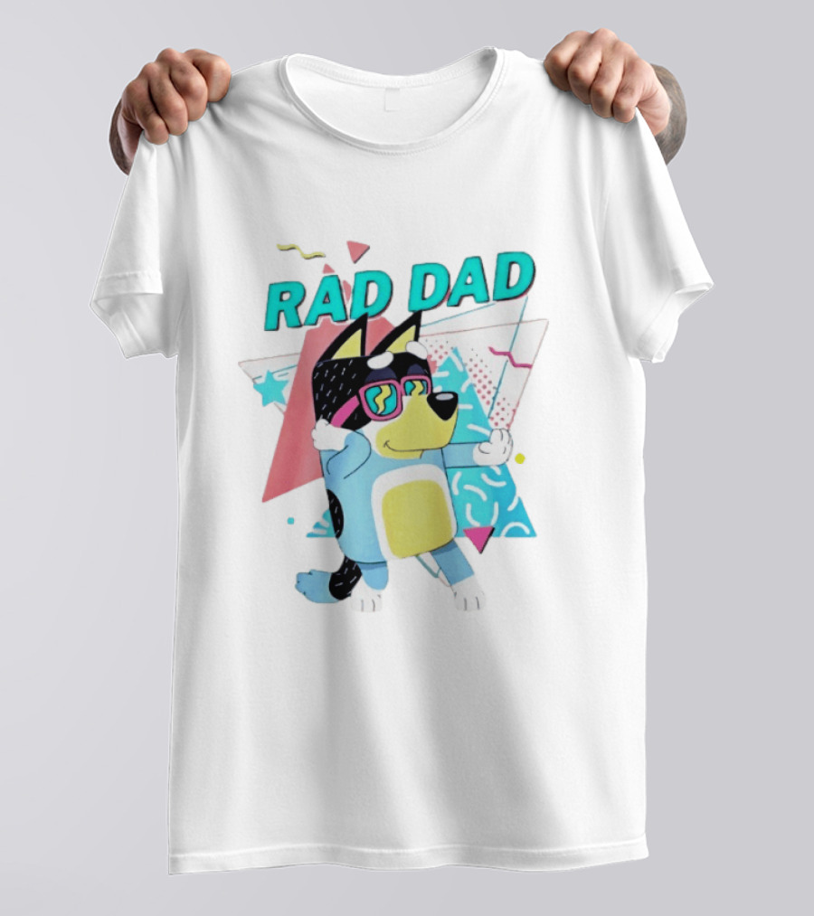 Blue Dog Rad Dad Retro Vibes With Sunglasses And Geometric T-Shirt
