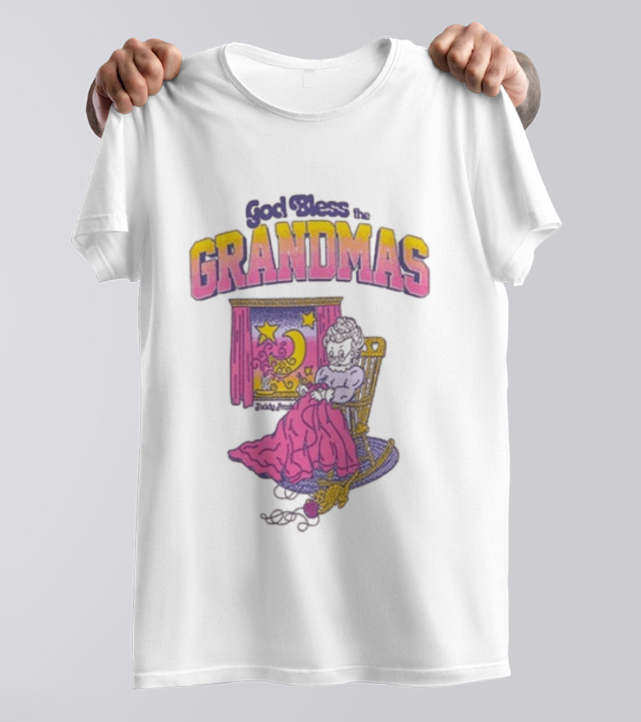 God Bless The Grandmas Teddy Fresh Cozy Grandma Rocking Chair Moon And Stars T-Shirt