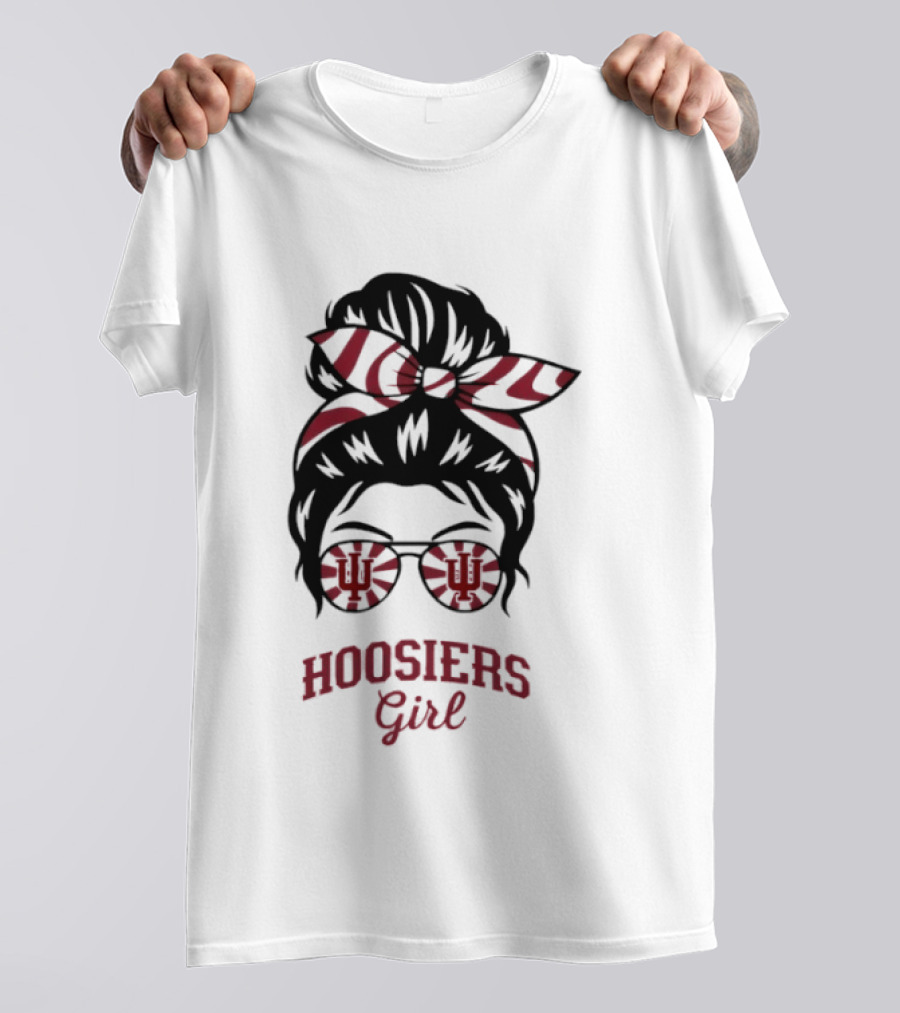 Indiana Hoosiers Girl Messy Bun Sunglasses T-Shirt