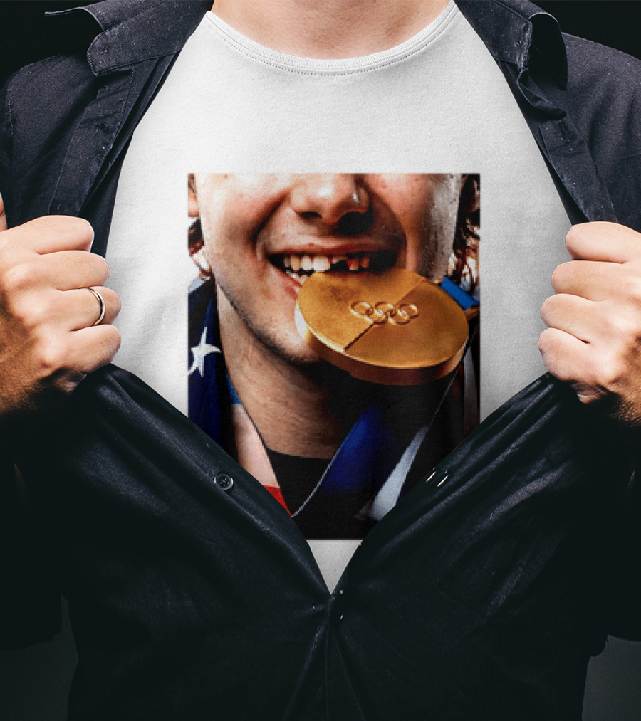 Jack Hughes Teeth Gold Medal 2026 Milano Cortina Winter Olympics T-Shirt
