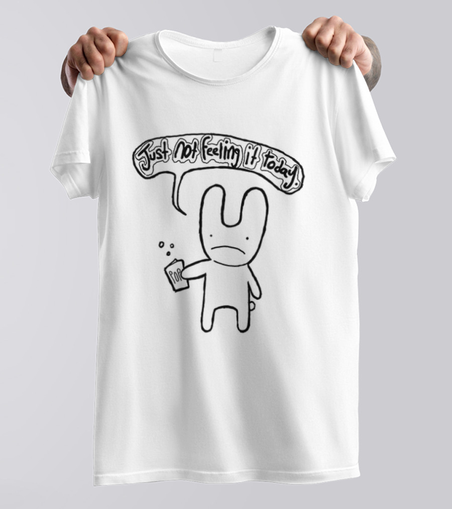 Sad Bunny Cartoon Just Not Feeling It Today Mood With Coffee Drink T-Shirt