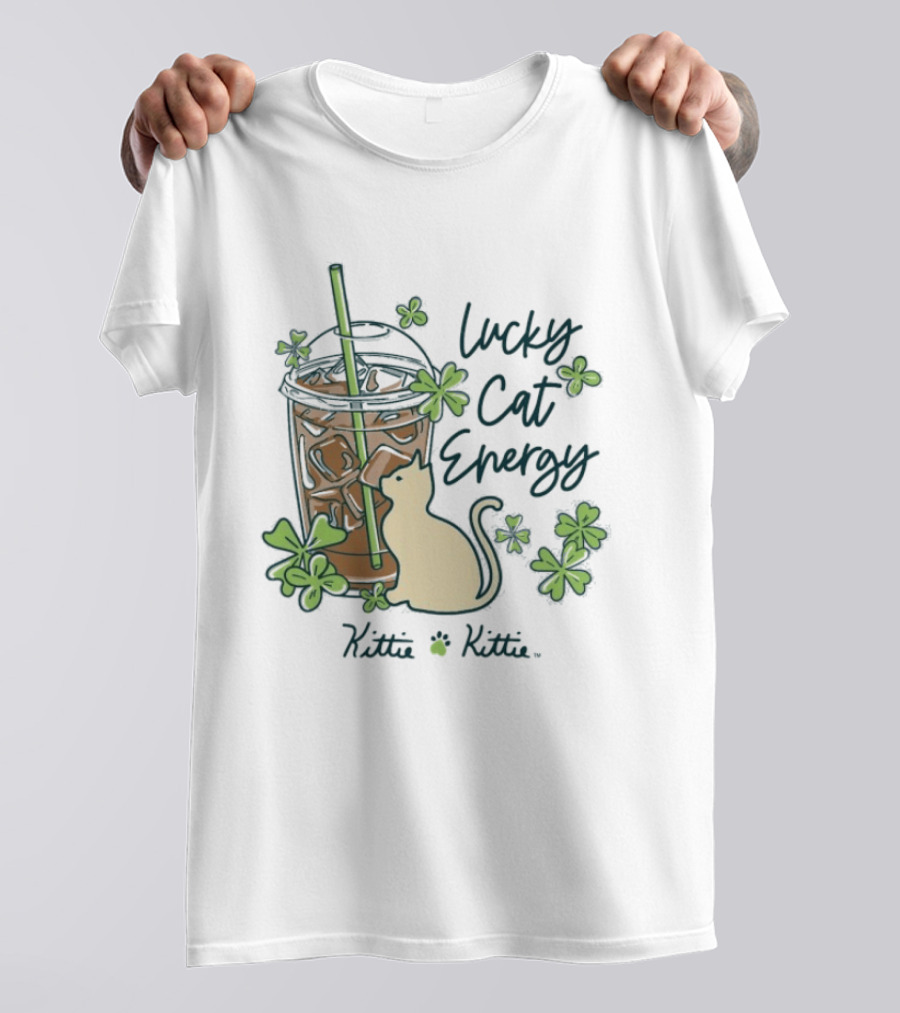 Lucky Cat Energy Kittie Kittie St. Patrick's Day Shamrock Iced Drink T-Shirt