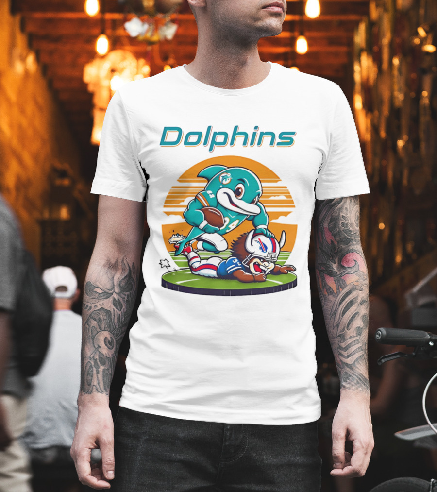 Miami Dolphins Vs Buffalo Bills Rivalry Cartoon Game Day Showdown T-Shirt