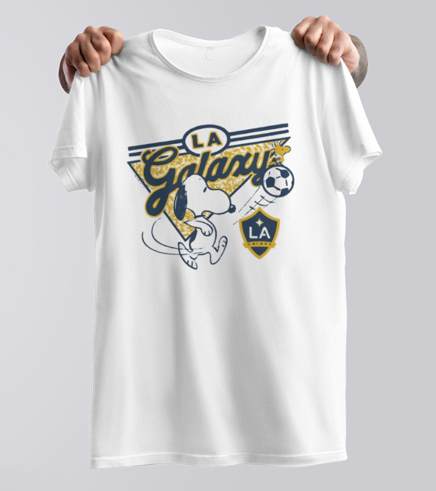 Peanuts Snoopy Soccer LA Galaxy Collaboration With Shield And Ball T-Shirt