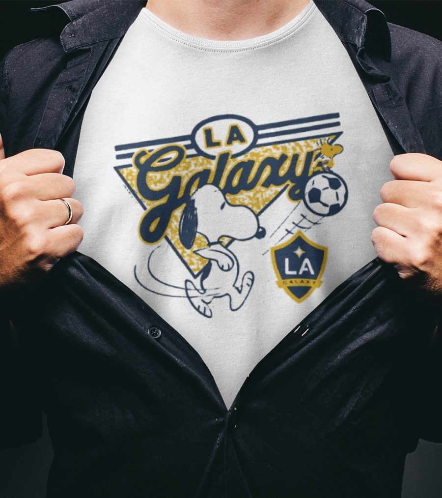 Peanuts Snoopy Soccer LA Galaxy Collaboration With Shield And Ball T-Shirt