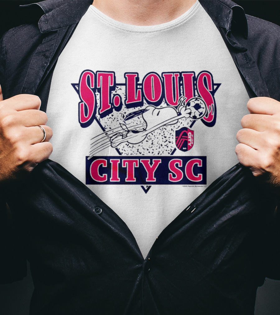 Snoopy Playing Soccer With St. Louis CITY SC Peanuts Collaboration T-Shirt