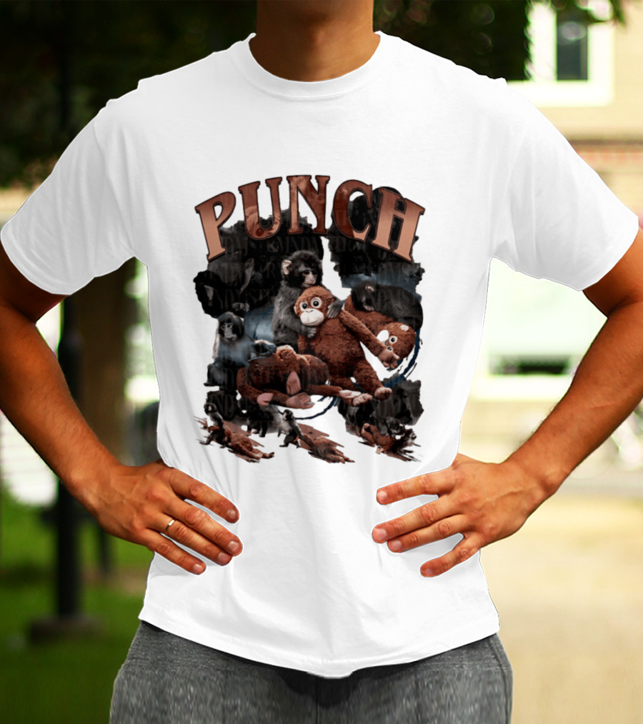 Punch The Monkey Picture Collage Monkeys Plush Toys T-Shirt
